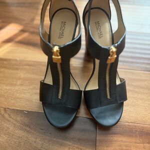 Michael Kors Black Heeled Sandals with Gold Accents 7.5 M